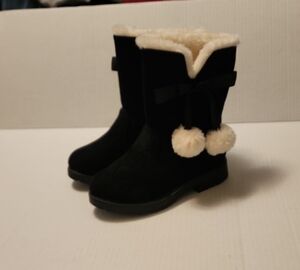 Kids Black Boots with Pom Poms